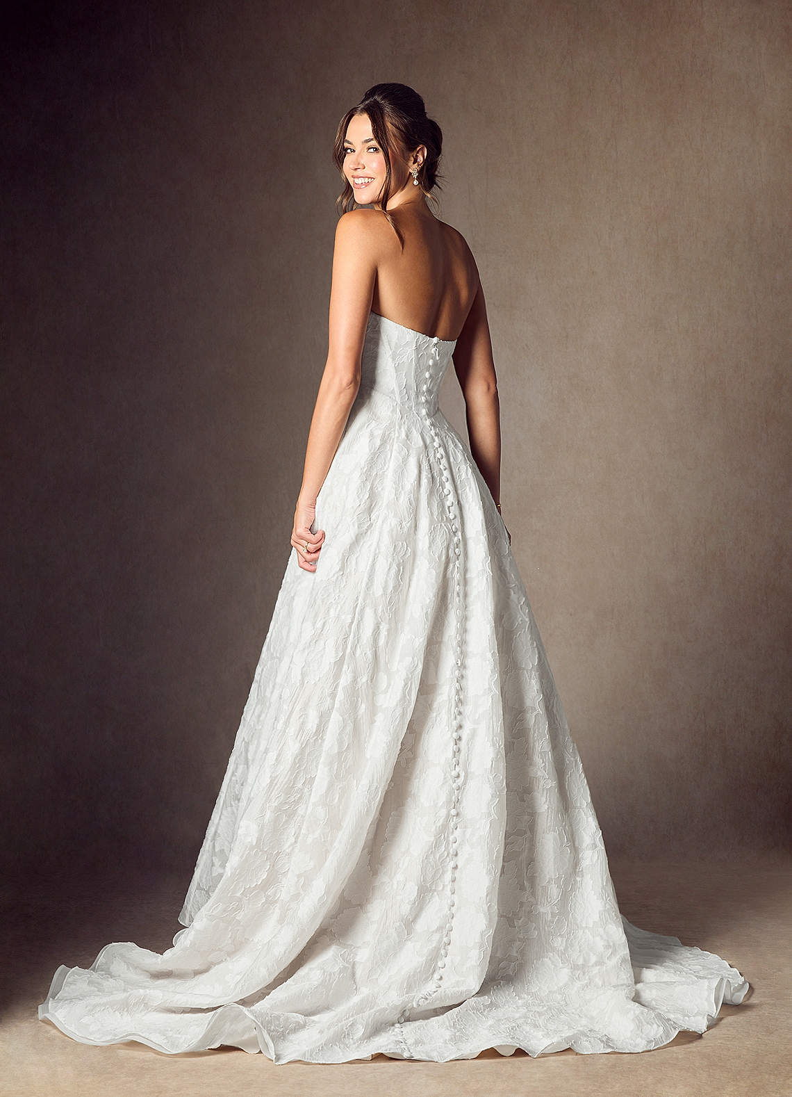 Diamond White Ball-Gown Strapless Floral Burnout Jacquard Dress