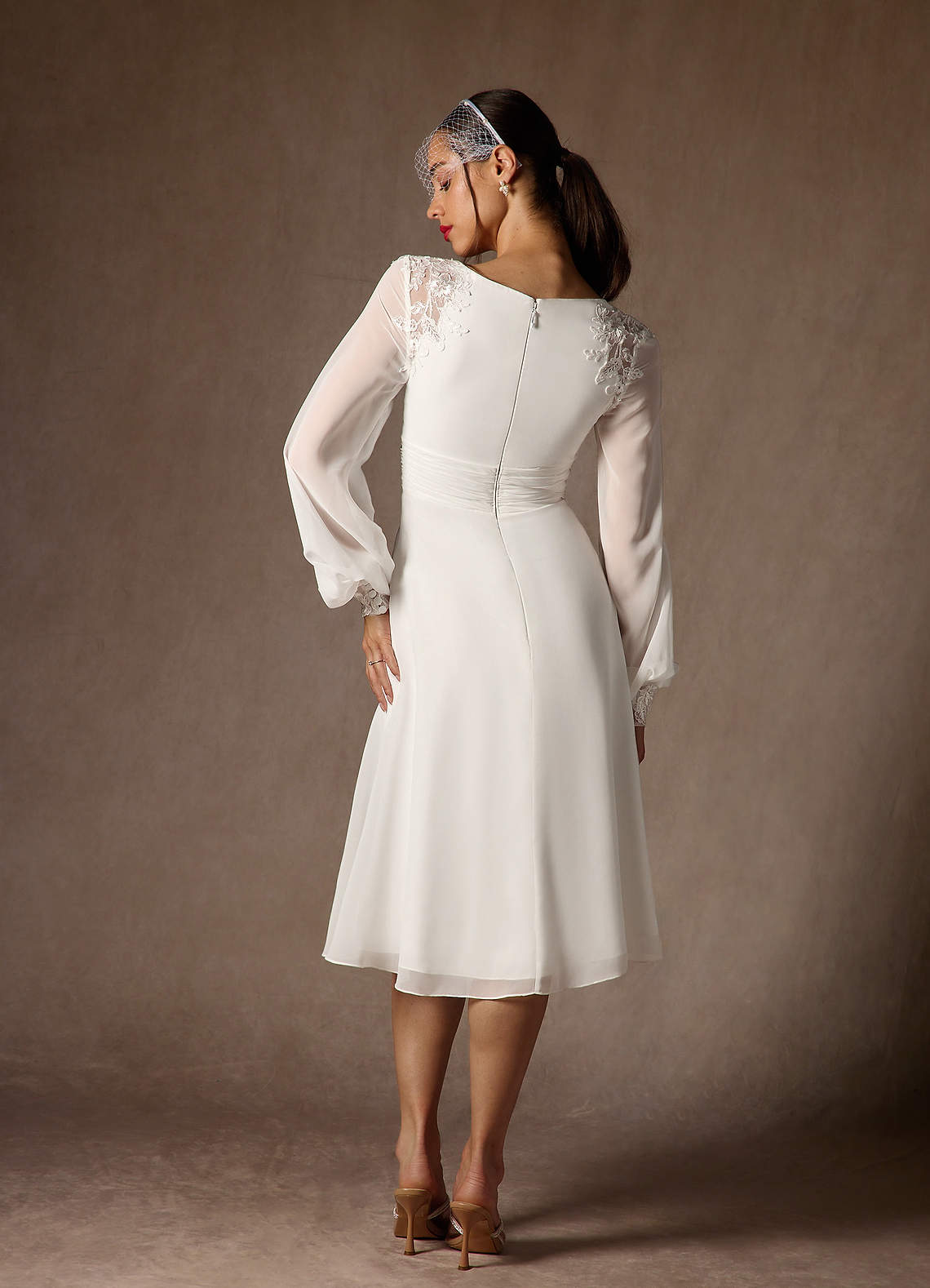 Diamond White A-Line V-Neck Lace Chiffon Dress