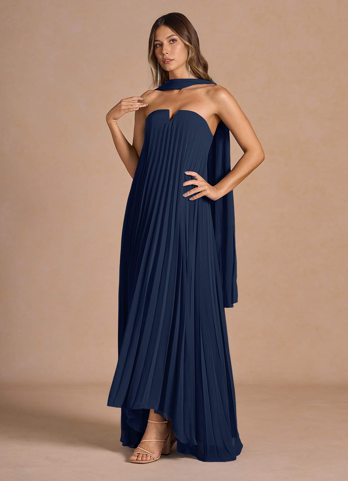 Nahla Navy Allover Pleated Maxi Dress  Dress