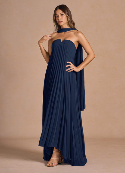 Nahla Navy Allover Pleated Maxi Dress  Dress
