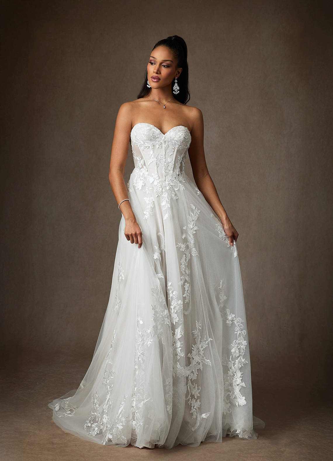 Diamond White A-Line Sequins Tulle Dress