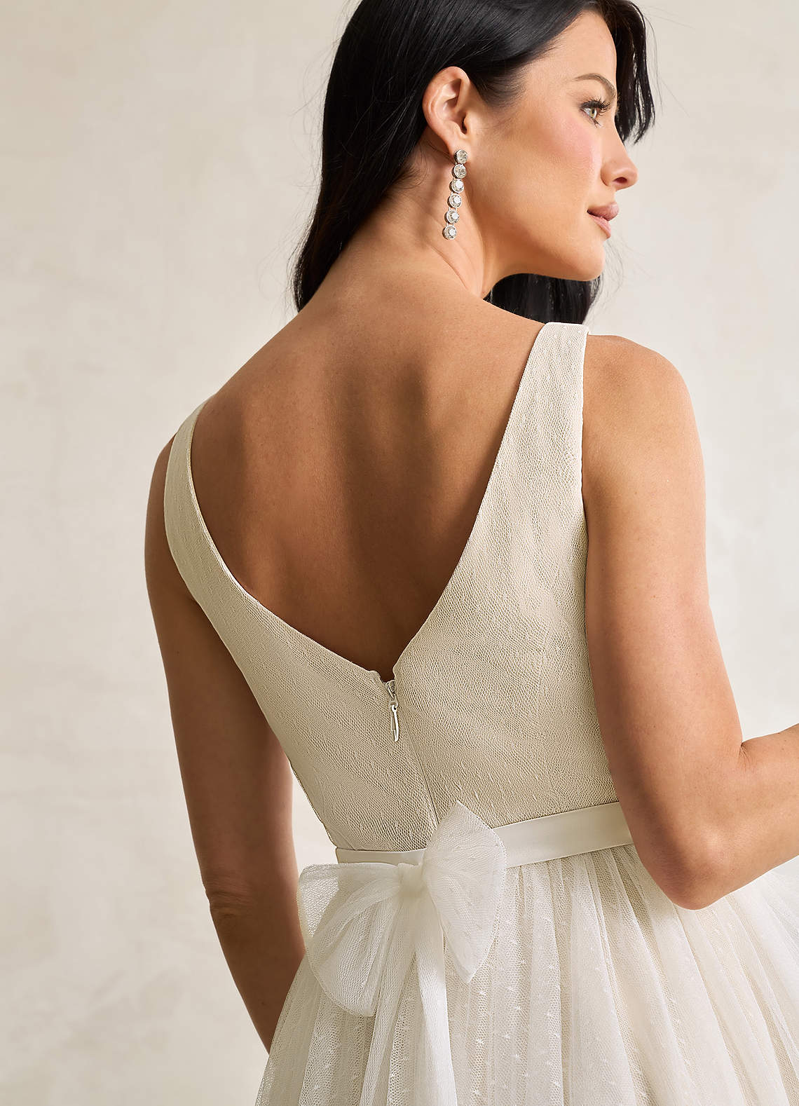 Diamond White Champagne A-Line Bow Tulle Dress