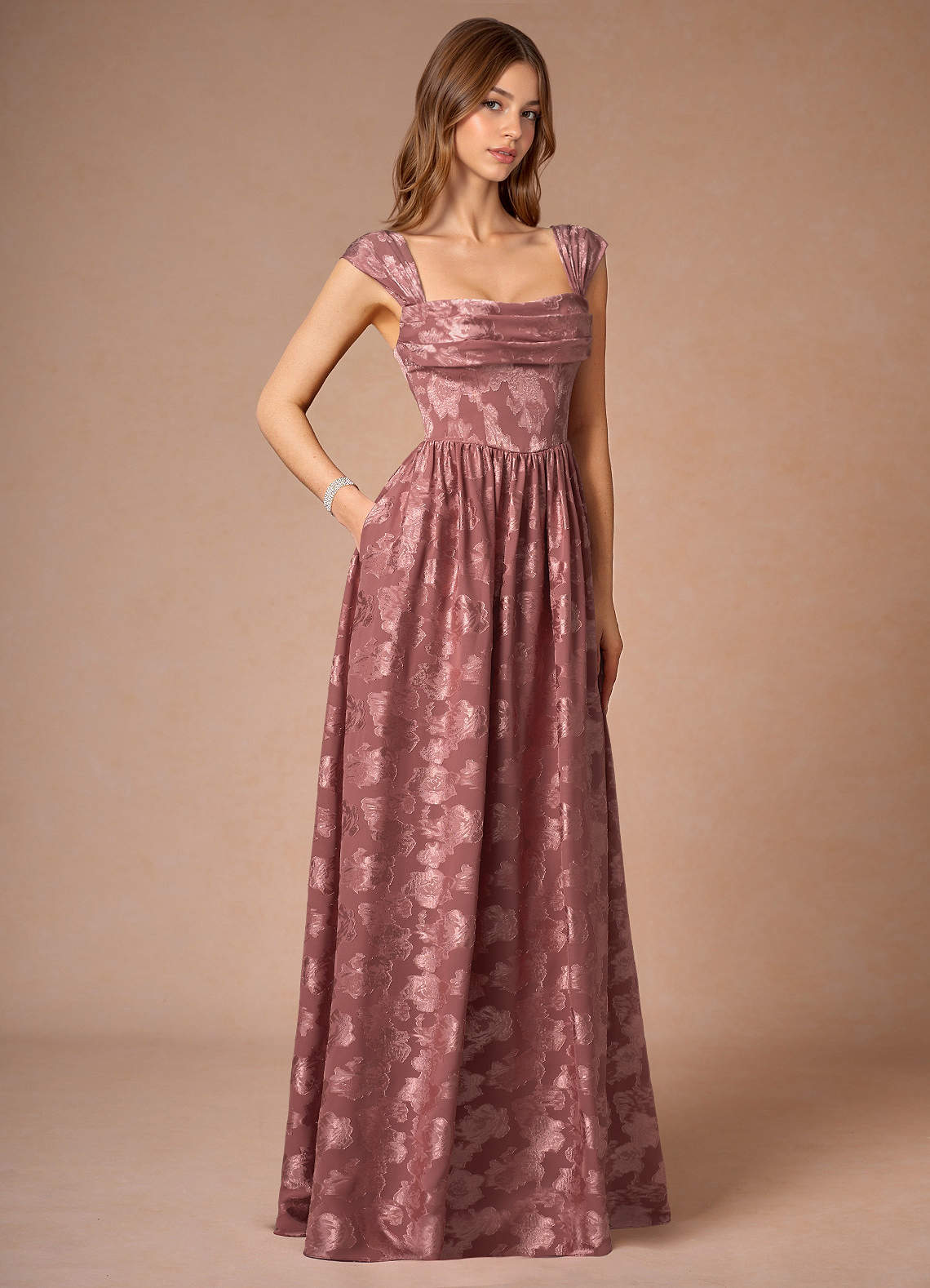 Hazel Vintage Rose Pleated Maxi Prom Dress  Dress