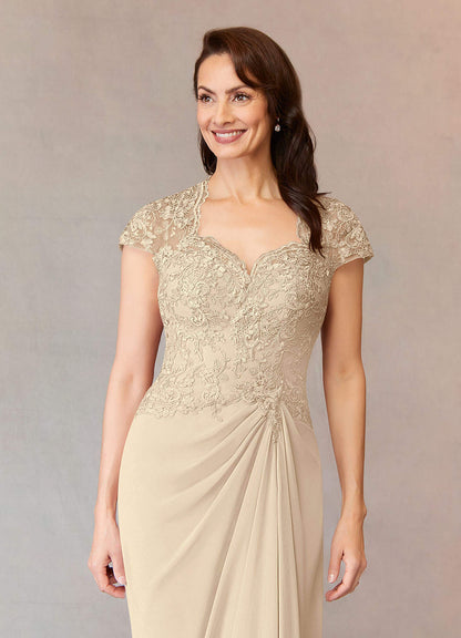 Champagne A-Line Lace Chiffon Dress