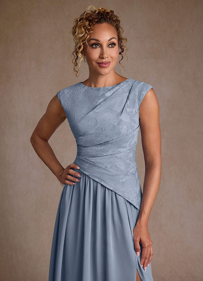 Dusty Blue A-Line Pleated Chiffon Dress