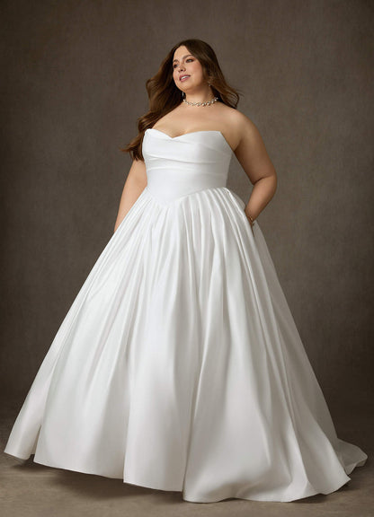 Diamond White Ball-Gown Strapless Matte Satin Dress