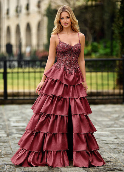 Jasmunya Burgundy Organza Prom Dress