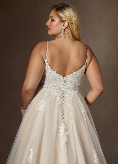 Diamond White Champagne A-Line Sequins Tulle Dress