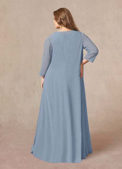 Dusty Blue A-Line Scoop lace Chiffon Dress