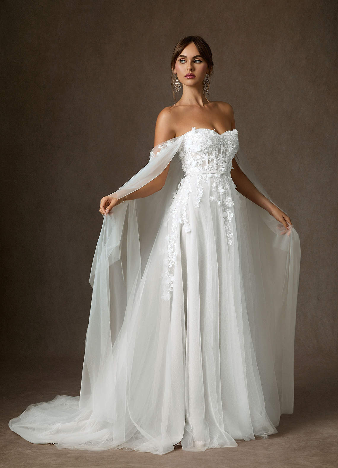 Diamond White Ball-Gown Off the Shoulder Lace Dress