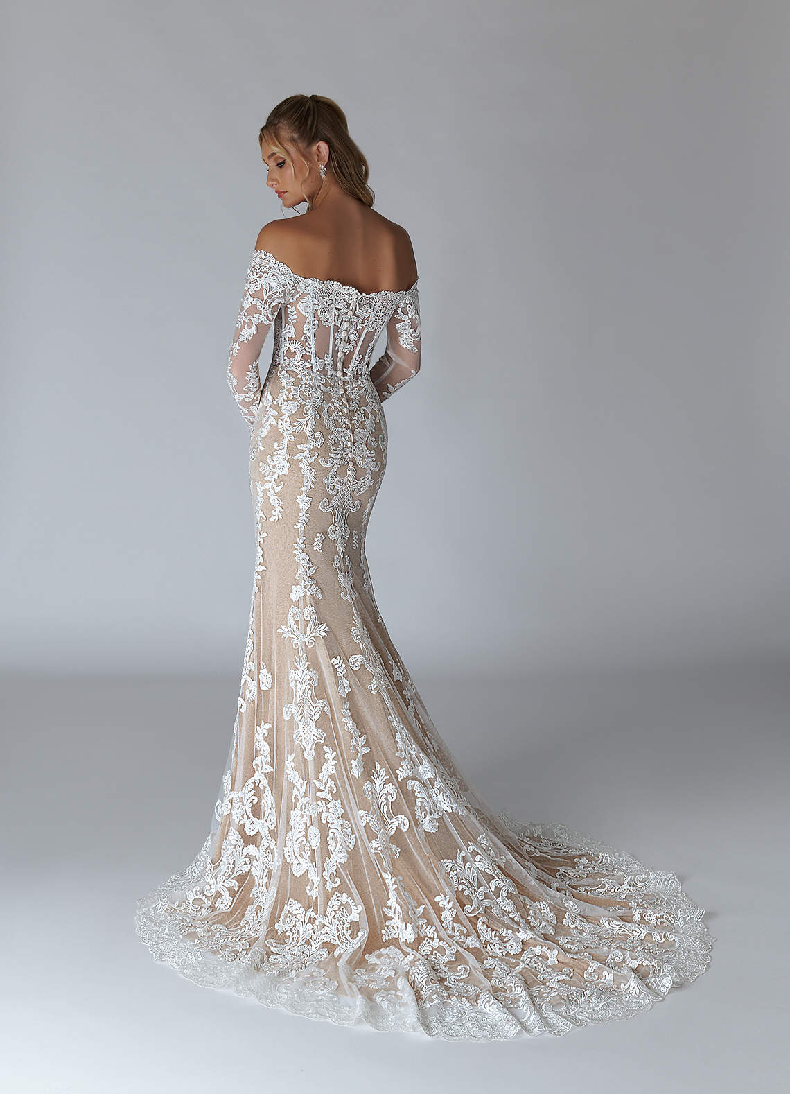Diamond White Nude A-Line V-Neck Sequins Tulle Dress