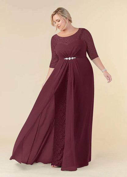 Cabernet A-Line Scoop lace Chiffon Dress