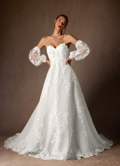 Diamond White Ball-Gown Strapless Lace Dress