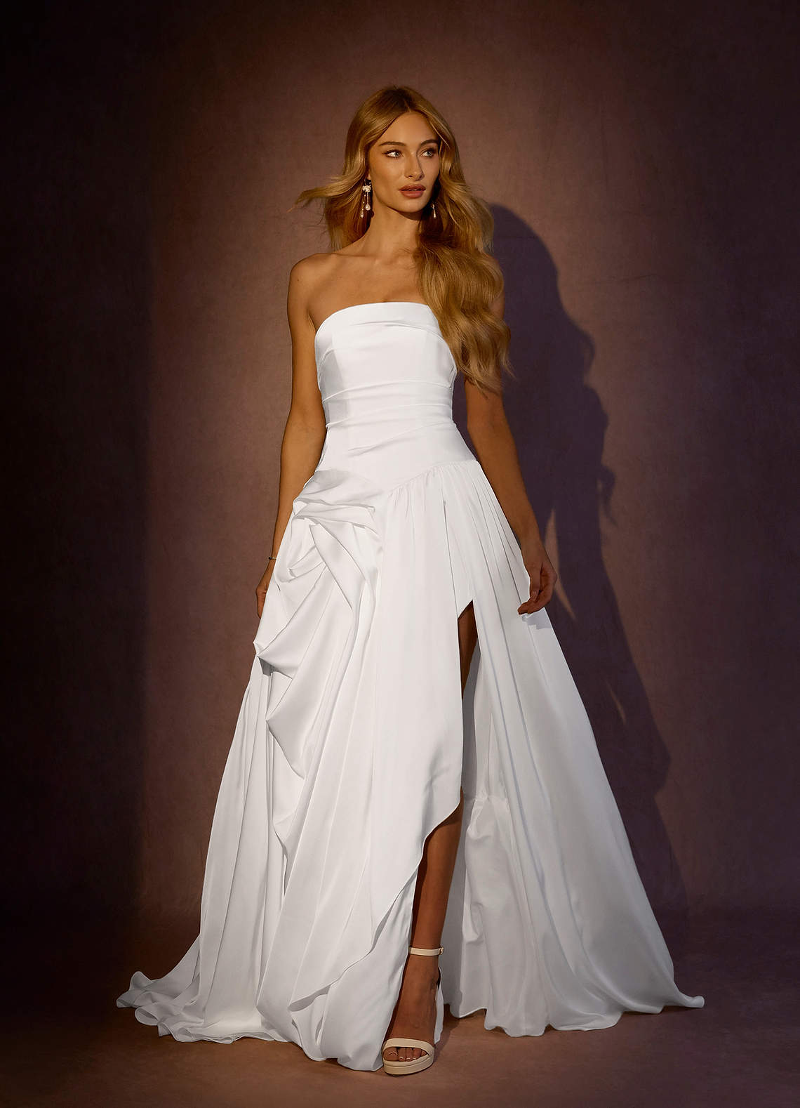 Diamond White Ball-Gown Strapless Stretch Satin Dress