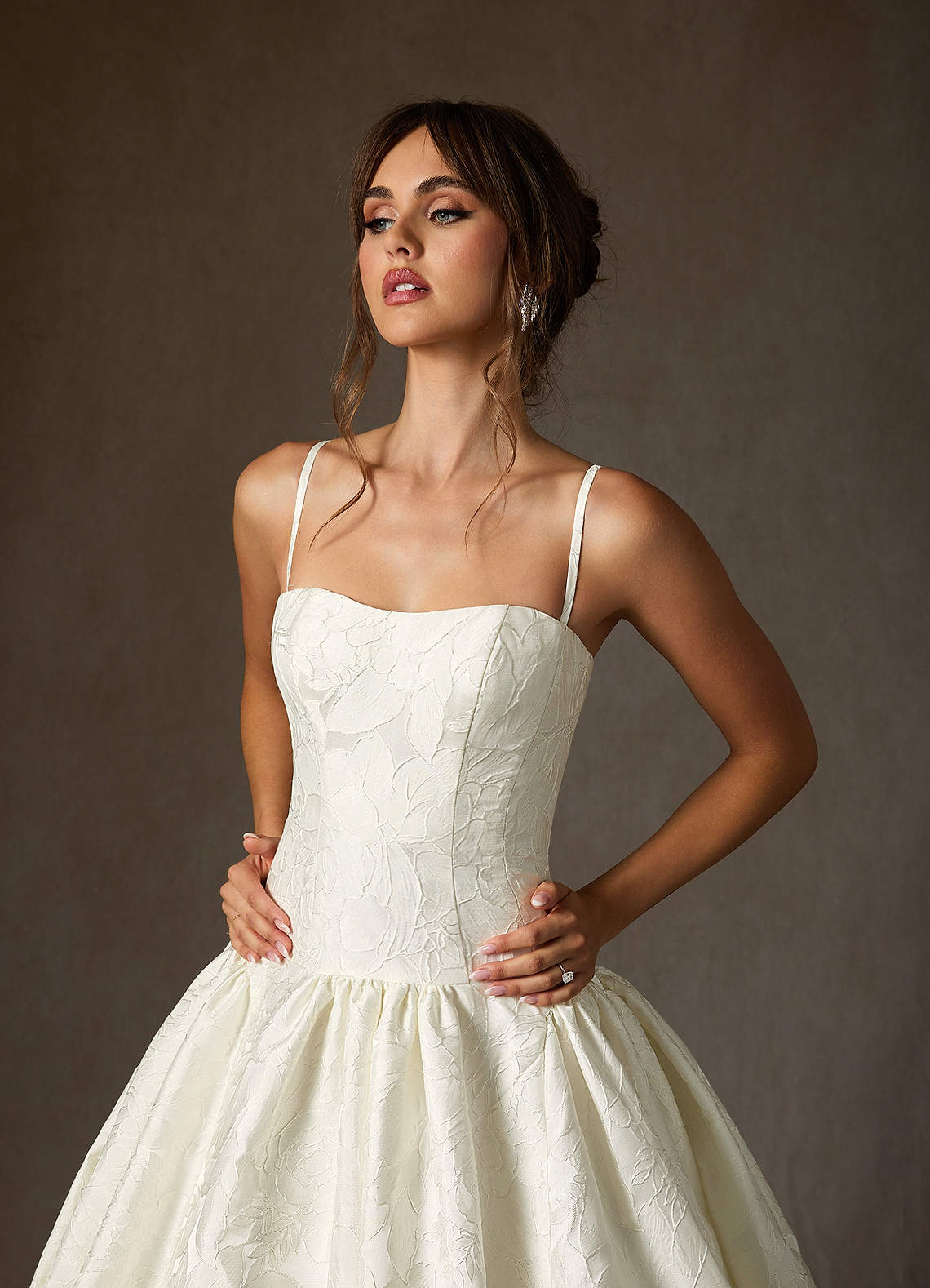 Antique White Ball-Gown Strapless Floral Jacquard Dress