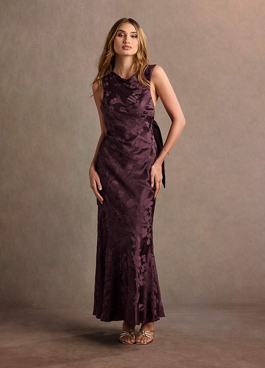 Bellini Grape Jacquard Satin Maxi Dress