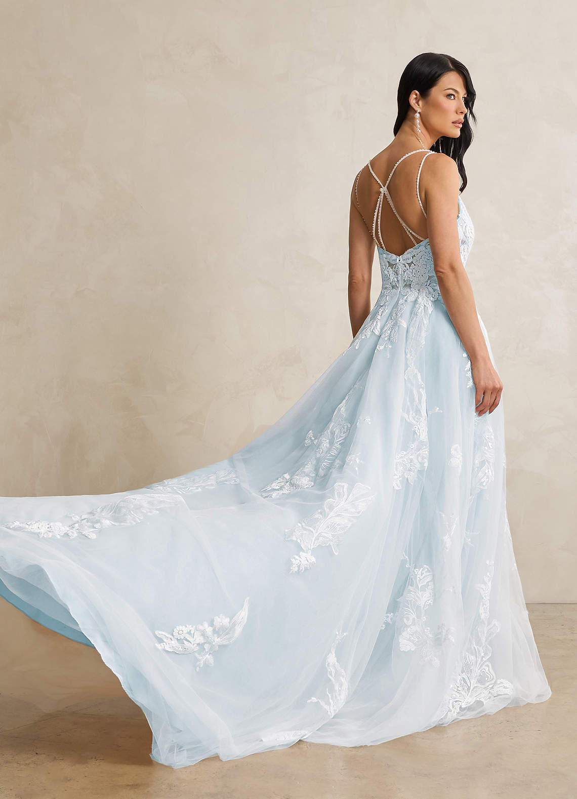 Misty Blue A-Line V-Neck Sequins Tulle Dress