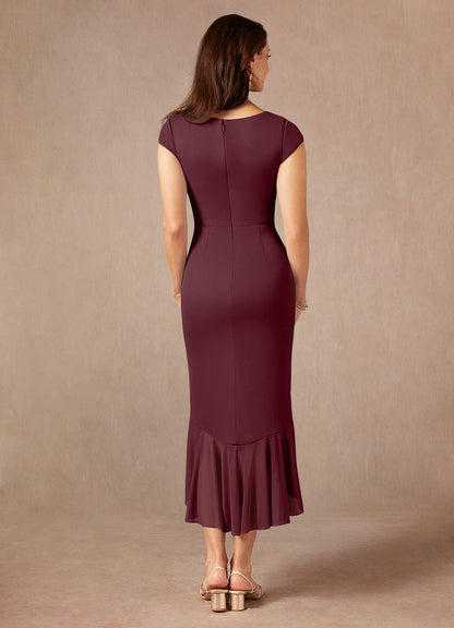 Cabernet Sheath V-Neck Pleated Mesh Dress