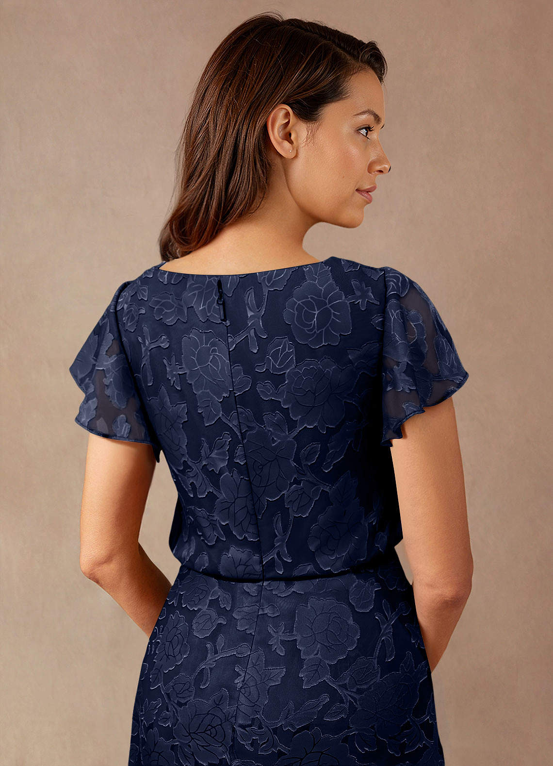 Dark Navy A-Line Boatneck Floral Burnout Dress