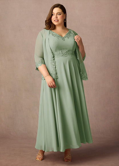 Dusty Sage A-Line Sequins Chiffon Dress