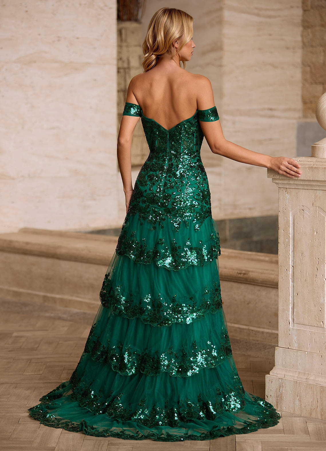 Jenna Green Ruffled Glitter Mermaid Prom Dress
