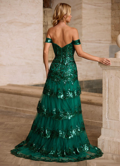 Jenna Green Ruffled Glitter Mermaid Prom Dress