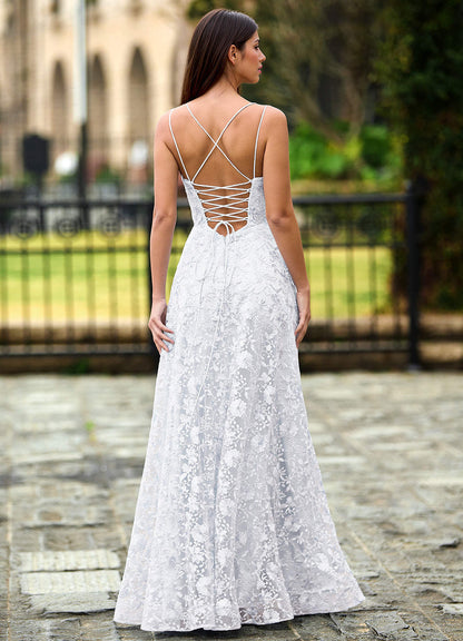 Magnolia Ivory Sequined Lace Flowers Prom Dress
