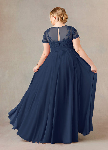 Dark Navy A-Line Lace Chiffon Dress