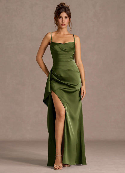 Thora Olive Open Back Prom Dress