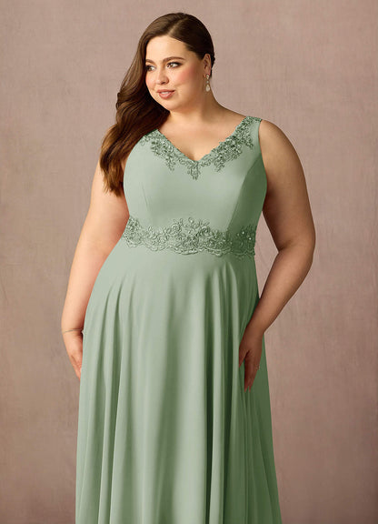 Dusty Sage A-Line Sequins Chiffon Dress