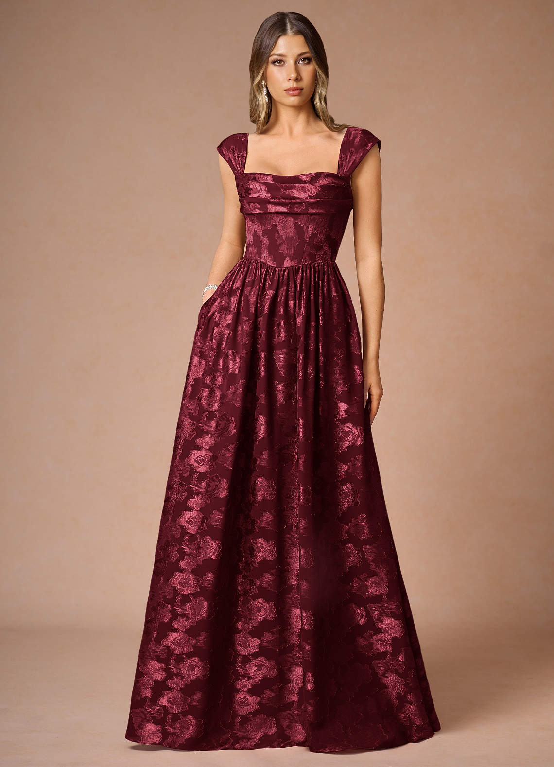 Hazel Wine Pleated Maxi Dress  Dress