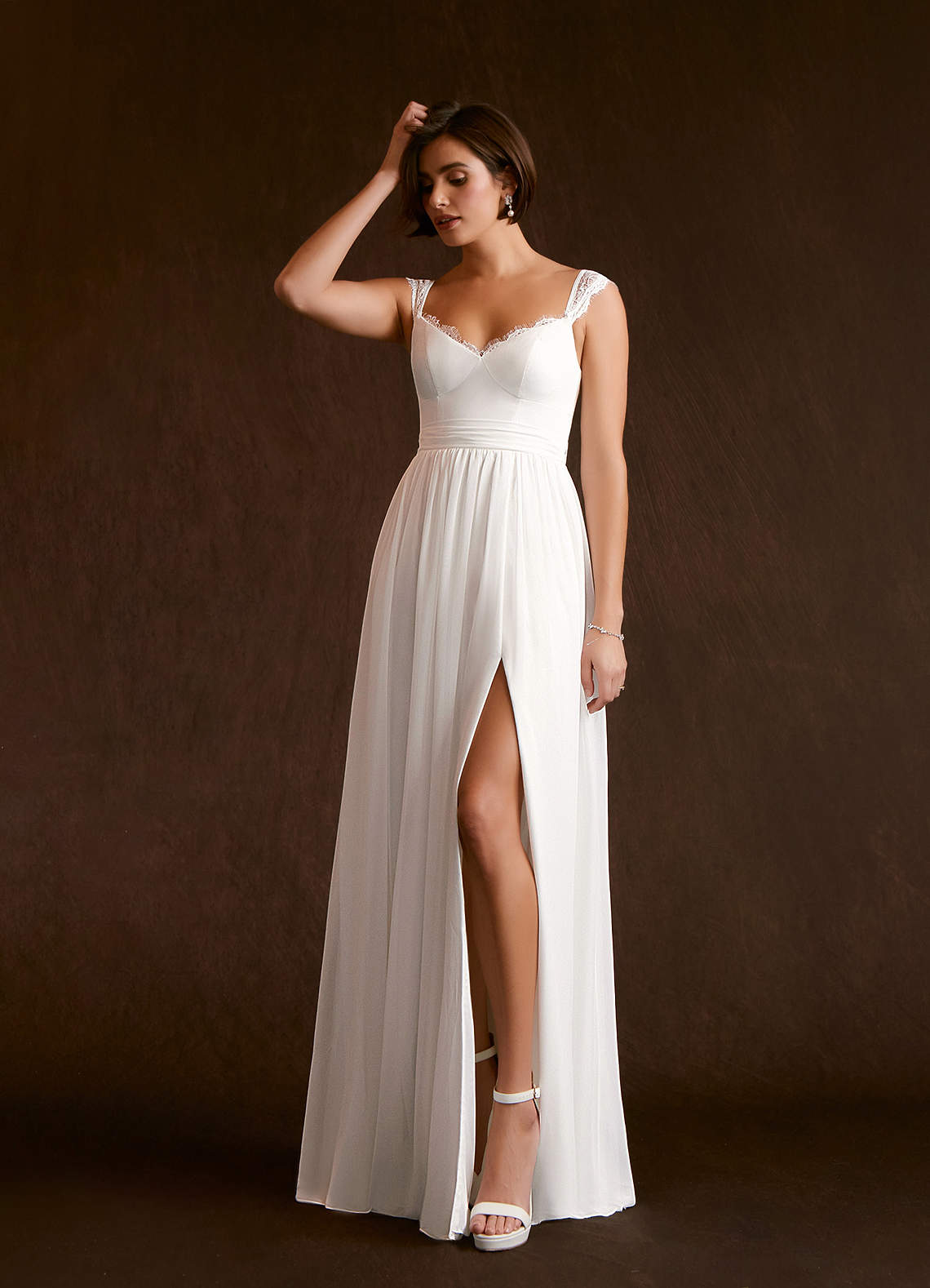Diamond White A-Line Lace Chiffon Dress