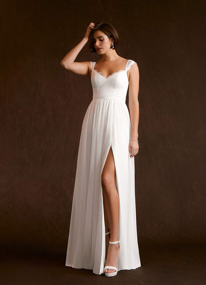 Diamond White A-Line Lace Chiffon Dress