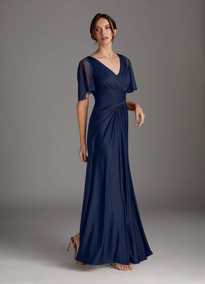 Dark Navy A-Line Pleated Jersey Dress