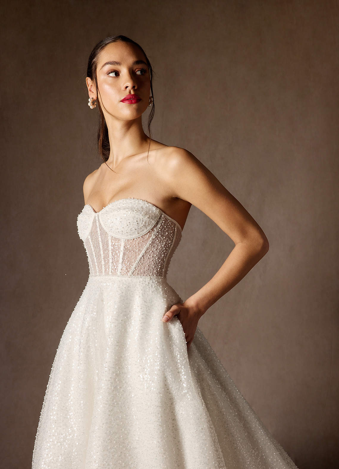 Diamond White A-Line Strapless Beading Dress