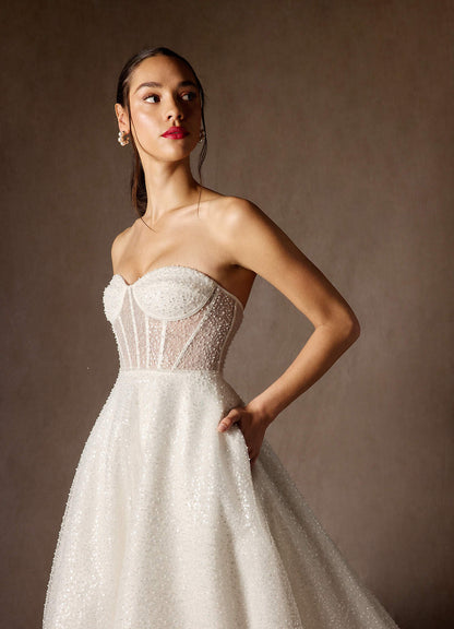 Diamond White A-Line Strapless Beading Dress
