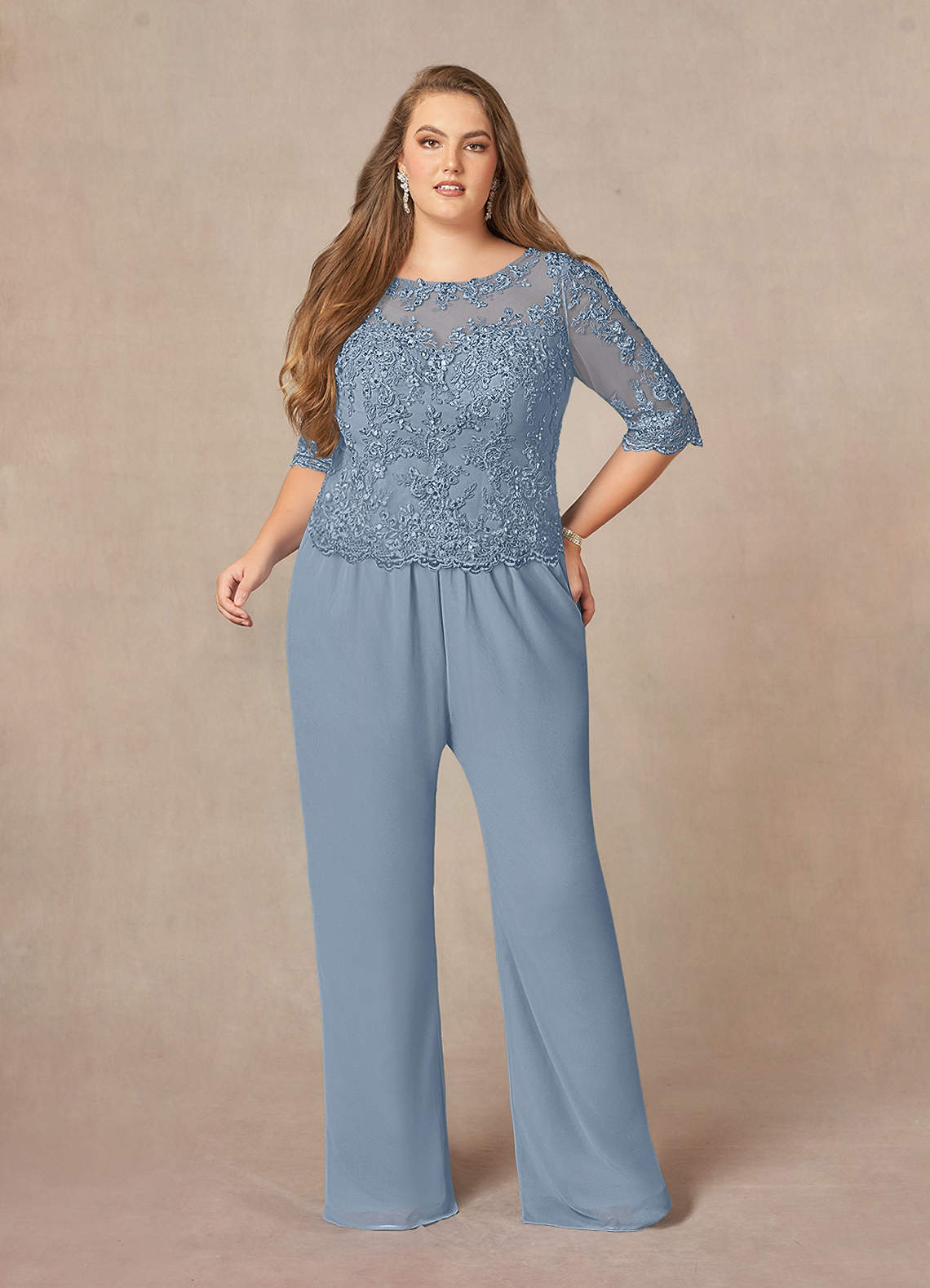 Dusty Blue Jumpsuit/Pantsuit Sequins Chiffon Dress