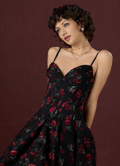 Charisse Black Red Midi Dress
