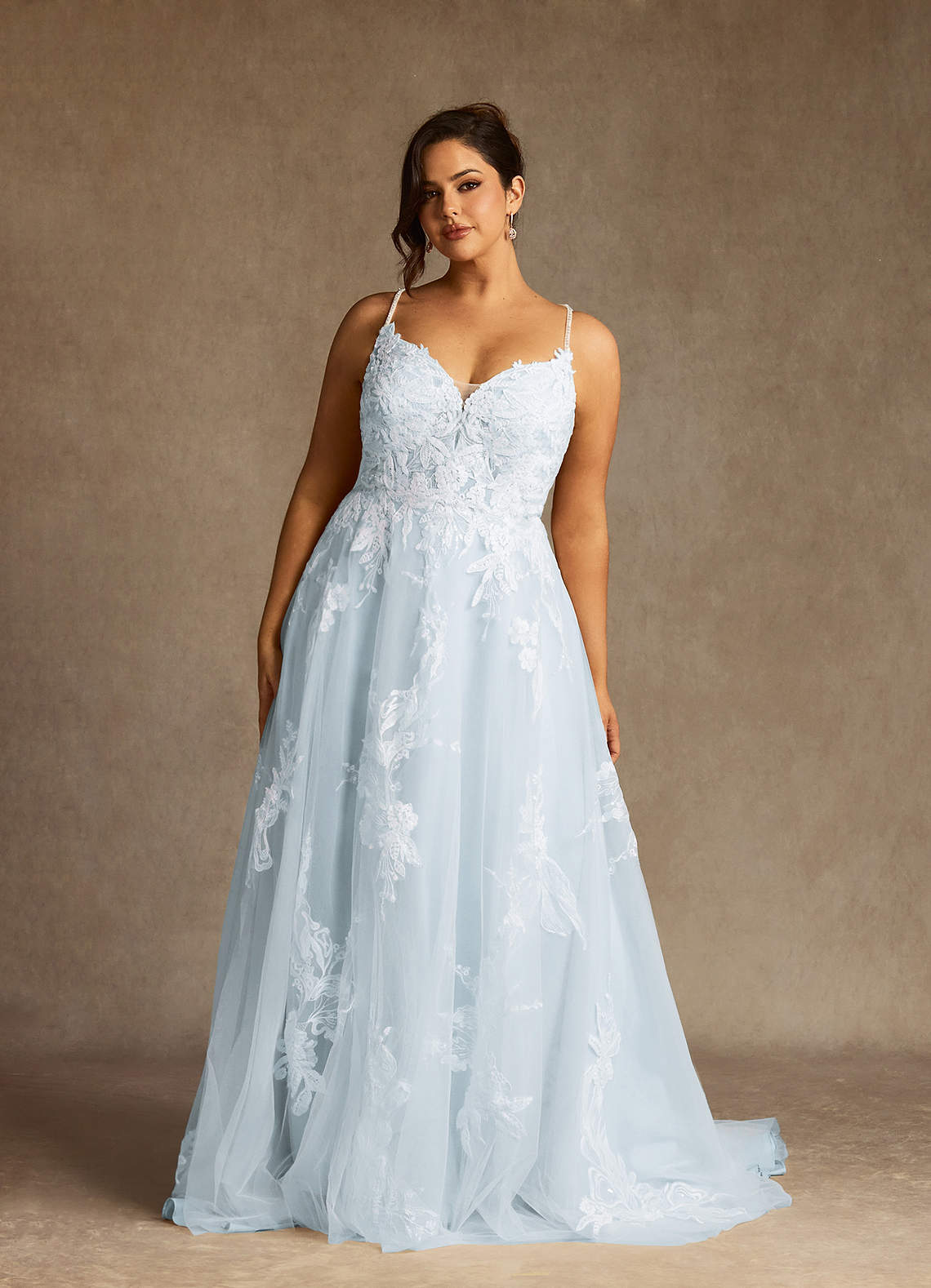 Misty Blue A-Line V-Neck Sequins Tulle Dress