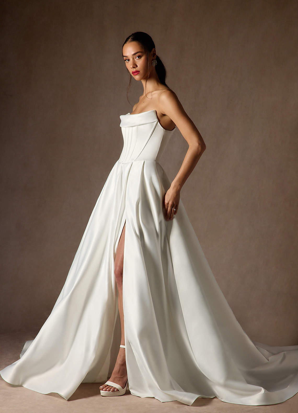 Diamond White Ball-Gown Strapless Satin Dress