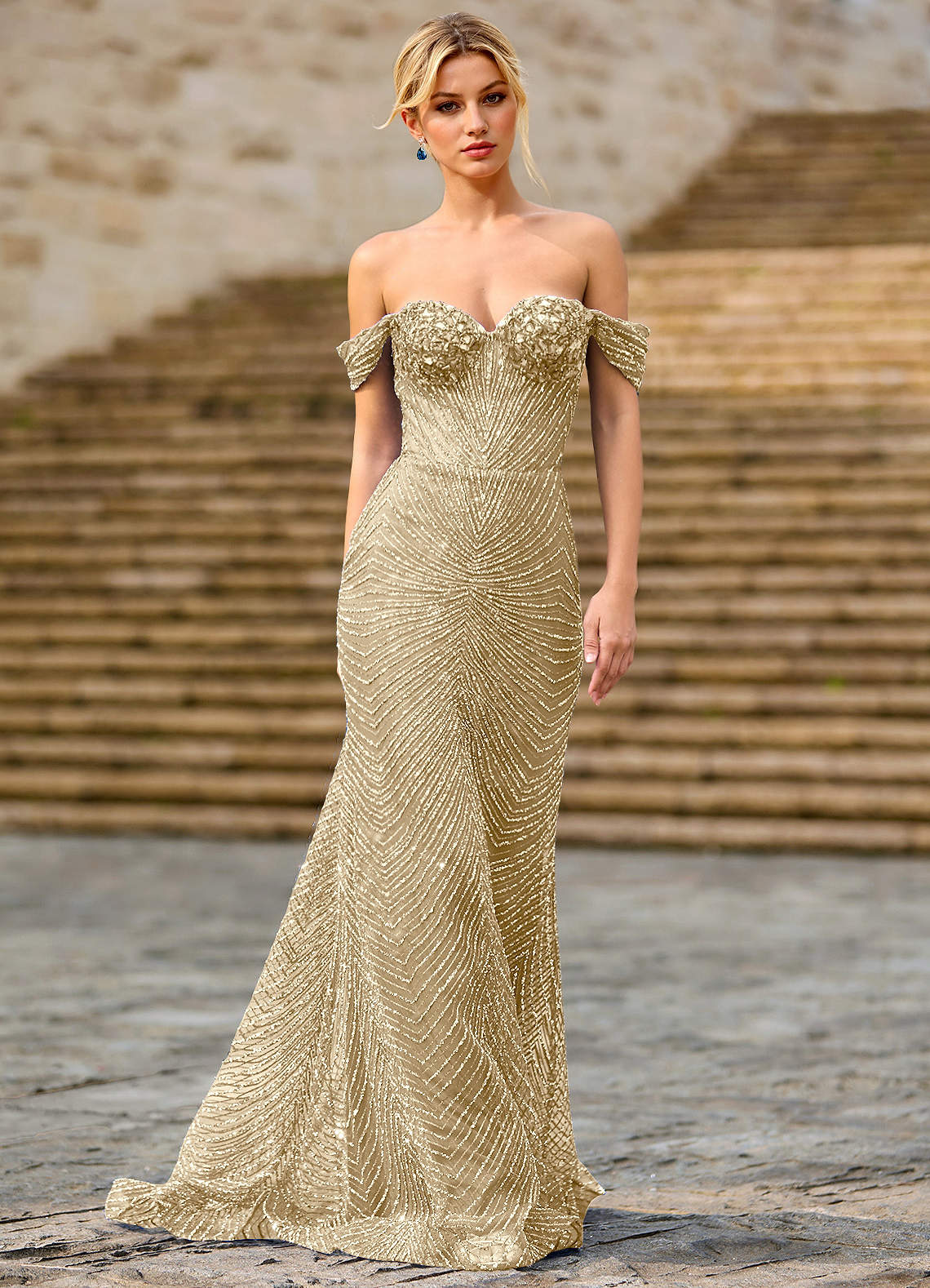 Juniper Champagne Lace Illusion Prom Dress