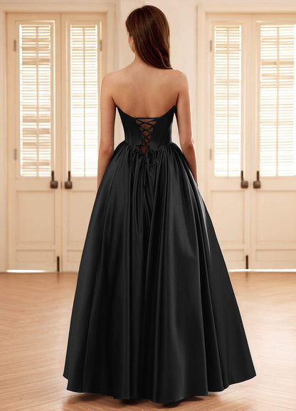 Seraphina Black A-Line Boned Corset Satin Prom Dress