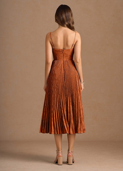 Annie Rust Pleated Midi Dress