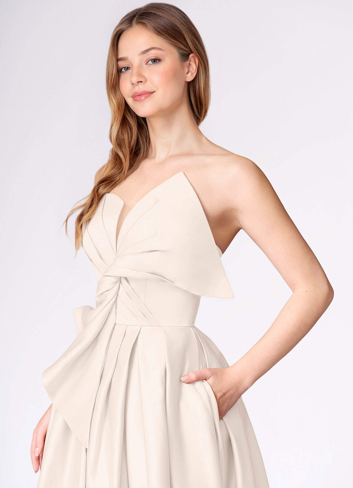Miebow Cream Strapless Illusion V-Neck Gown  Dress