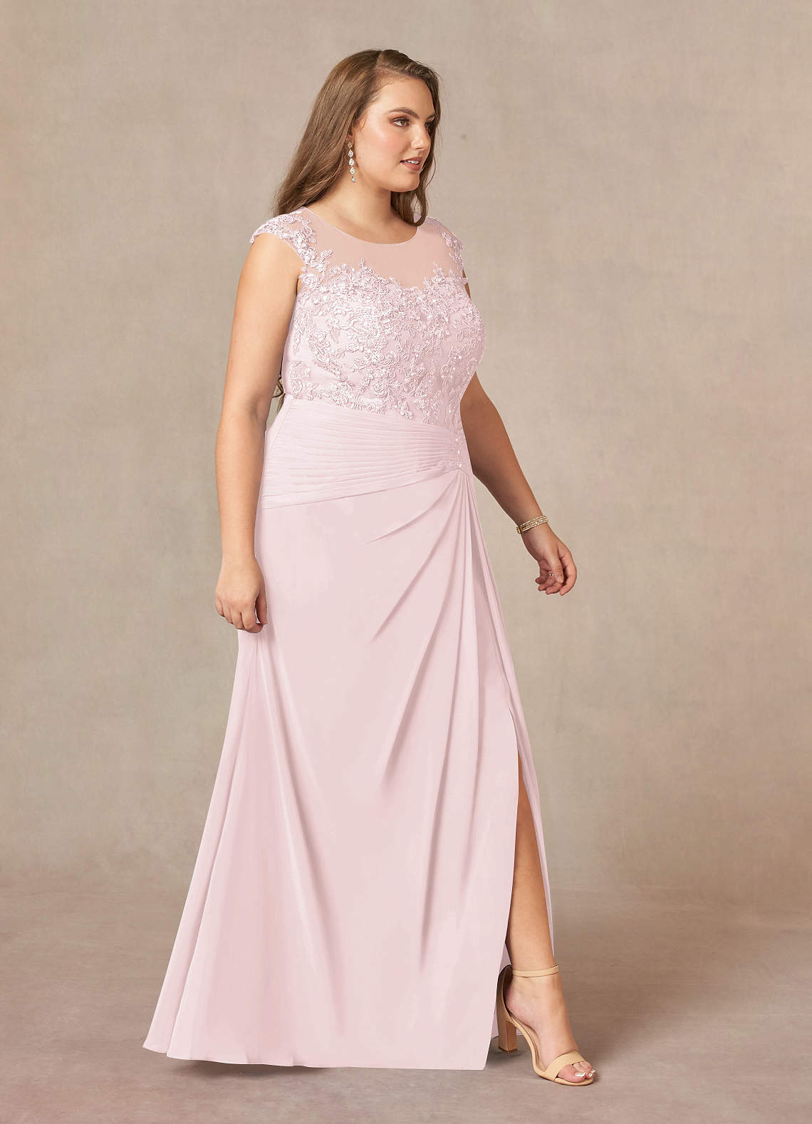 Blushing Pink A-Line Scoop Sequins Chiffon Dress