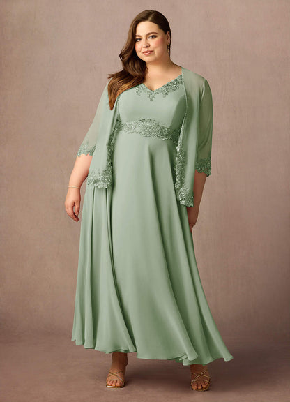 Dusty Sage A-Line Sequins Chiffon Dress