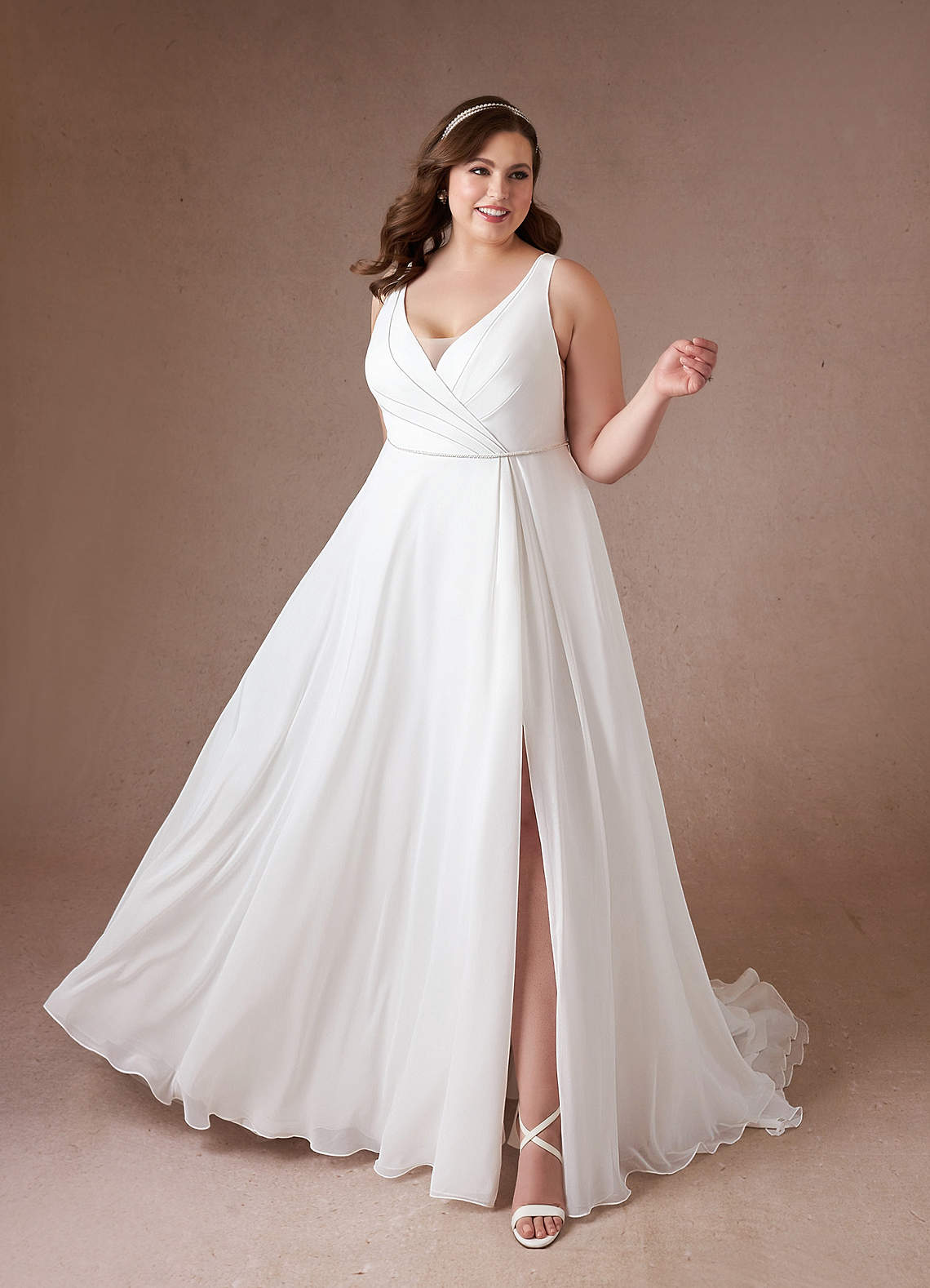 Diamond White A-Line Pleated Chiffon Dress