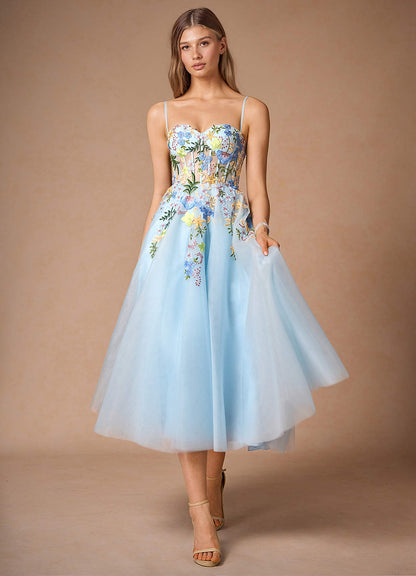 Iverine Sky Blue Multi Midi Dress  Dress