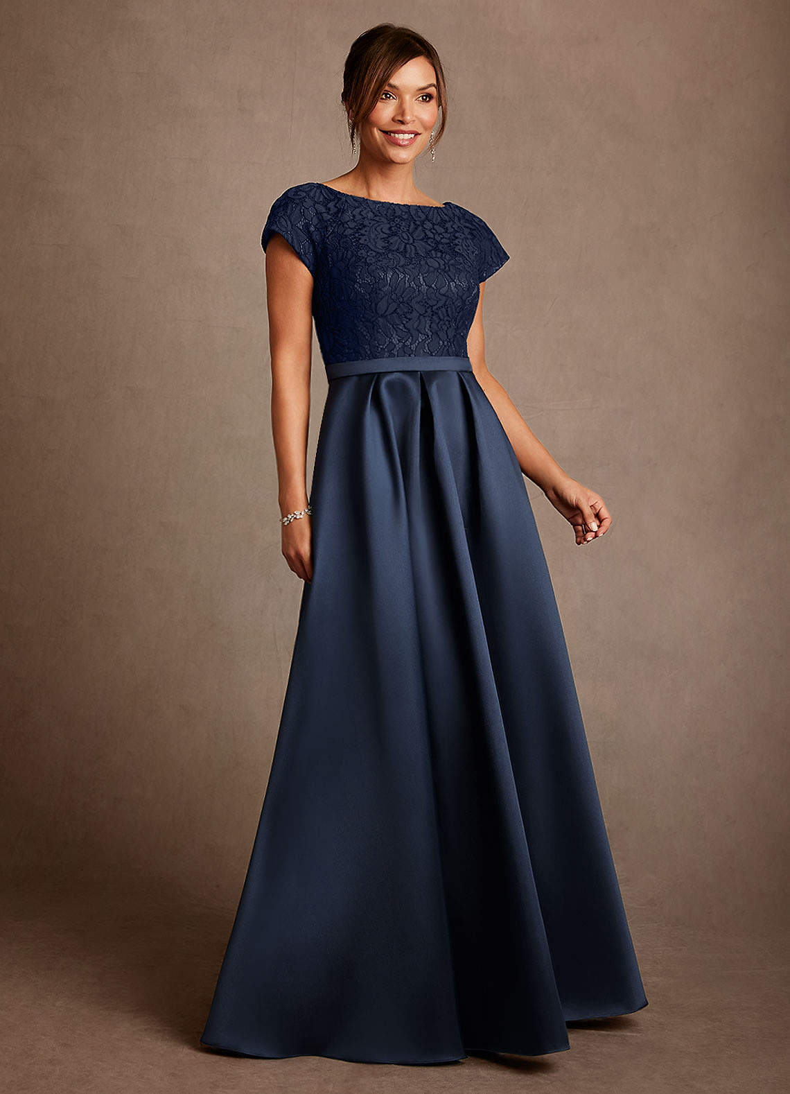 Dark Navy A-Line Pleated Lace Dress