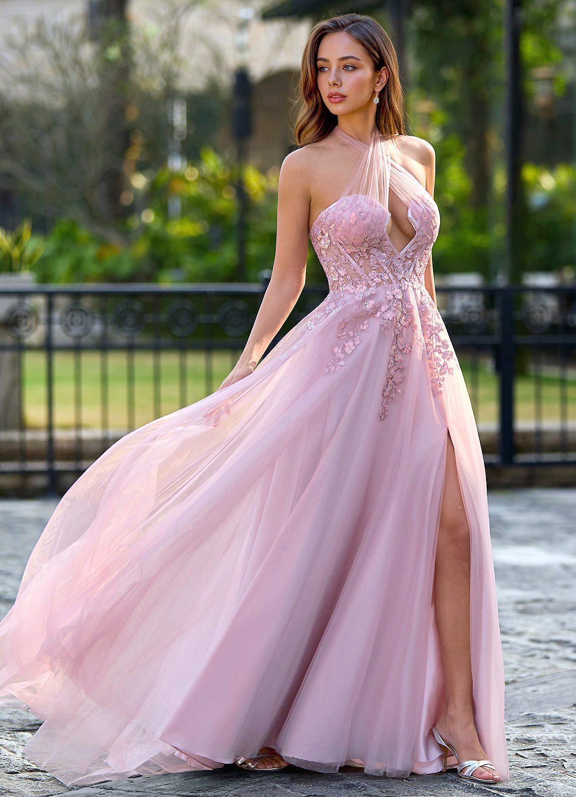 Faye Pink Sequins Corset Prom Dress